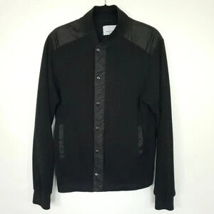 Paper Denim & Cloth Snap Front Bomber Jacket Mens Size Medium Black Cotton Blend
